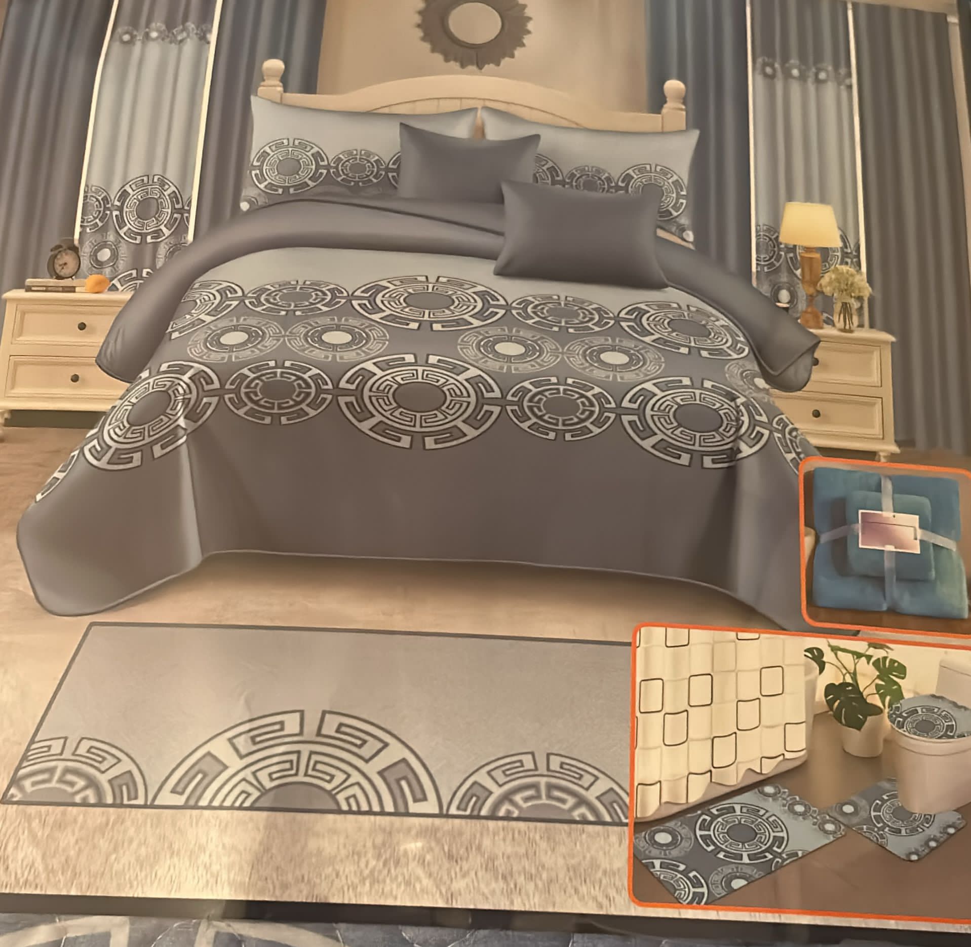 Imperial Grey Geometric Bedding Set